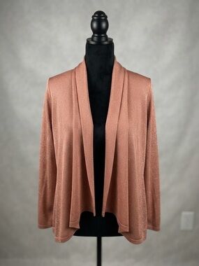 Kasper Shimmer Open-Front Cardigan - Rose Gold